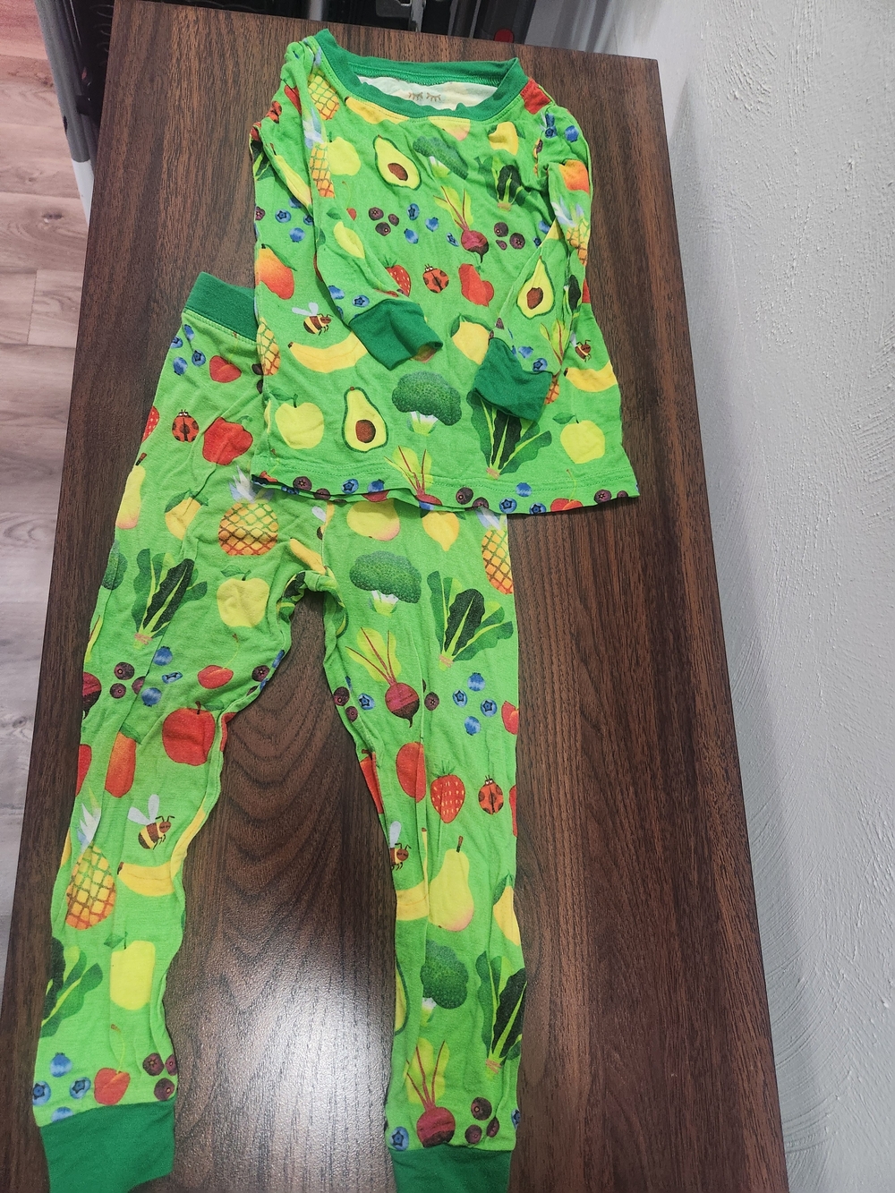 Little Sleepies Green Fruit & Veggie Print Kids Pajama Set